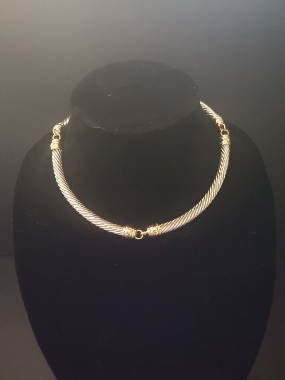 Vintage Silver Tone & Gold Tone Twisted Cable Choker Necklace w/ Buckle Closure